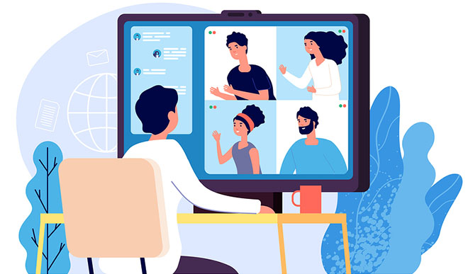 Virtual meeting with 4 people on video